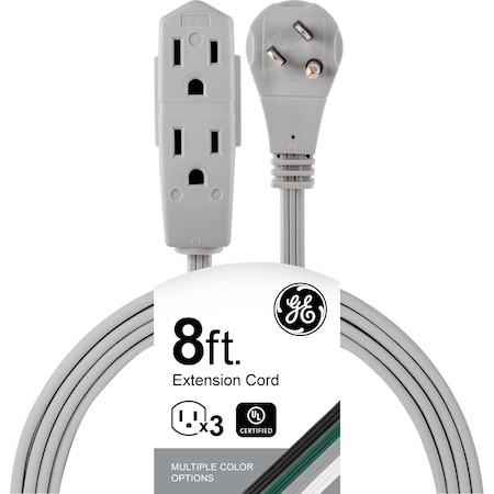 Ge Extension Cord, 16 AWG, Indoor, 3 Outlets, Gray, 8 ft 43027